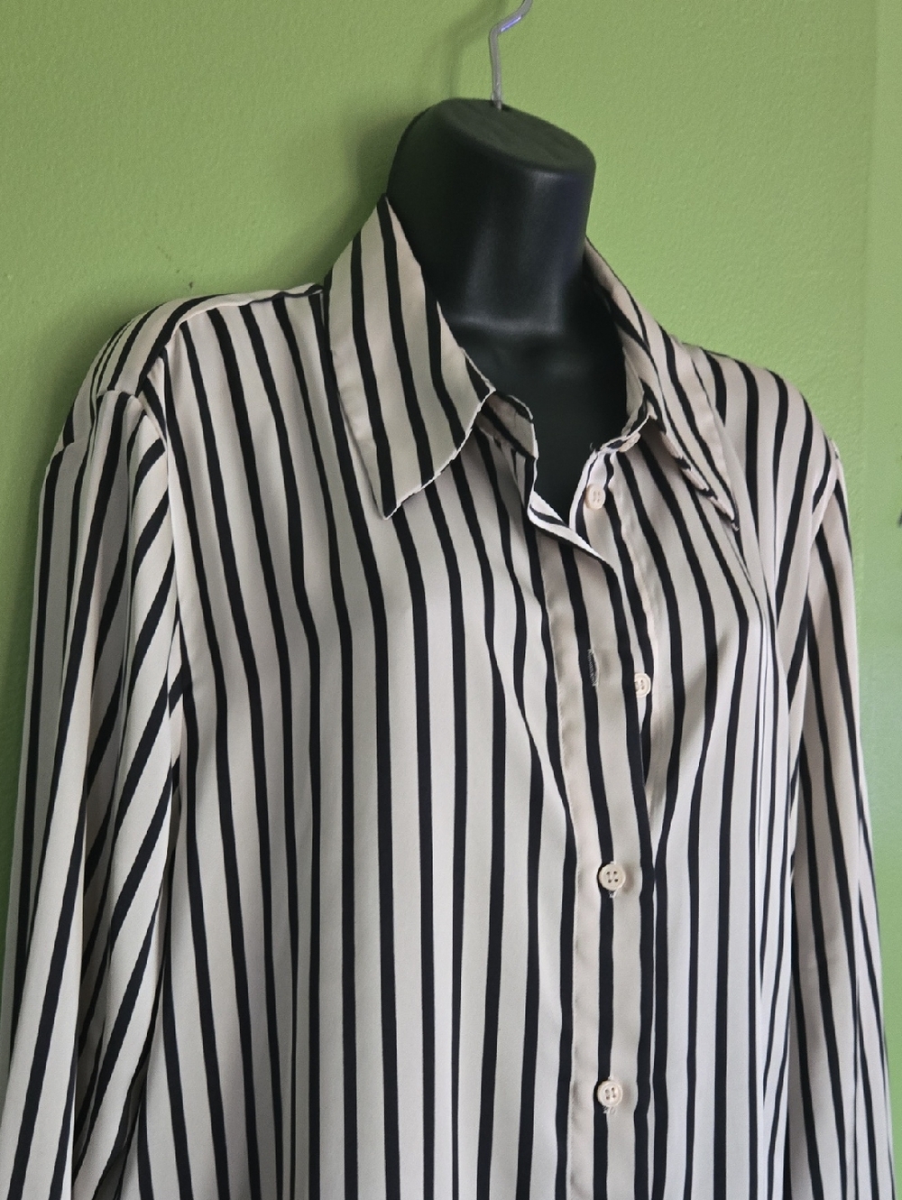 H&M Black and White Striped Button-Down Blouse